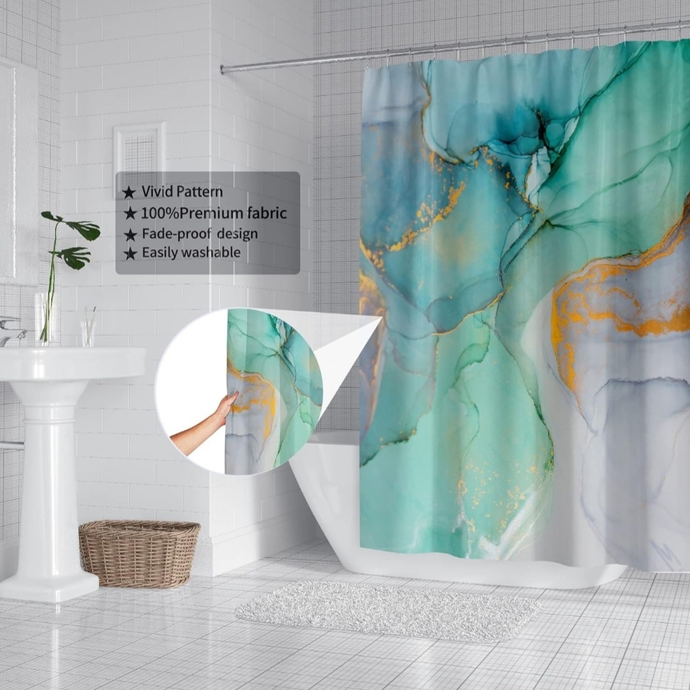 Aqua and Gold Shower Curtain